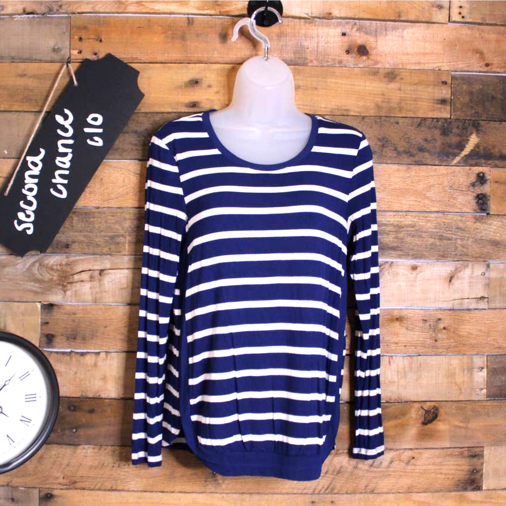 SALE-Cupio women's navy blue and white stripped long sleeve top size small